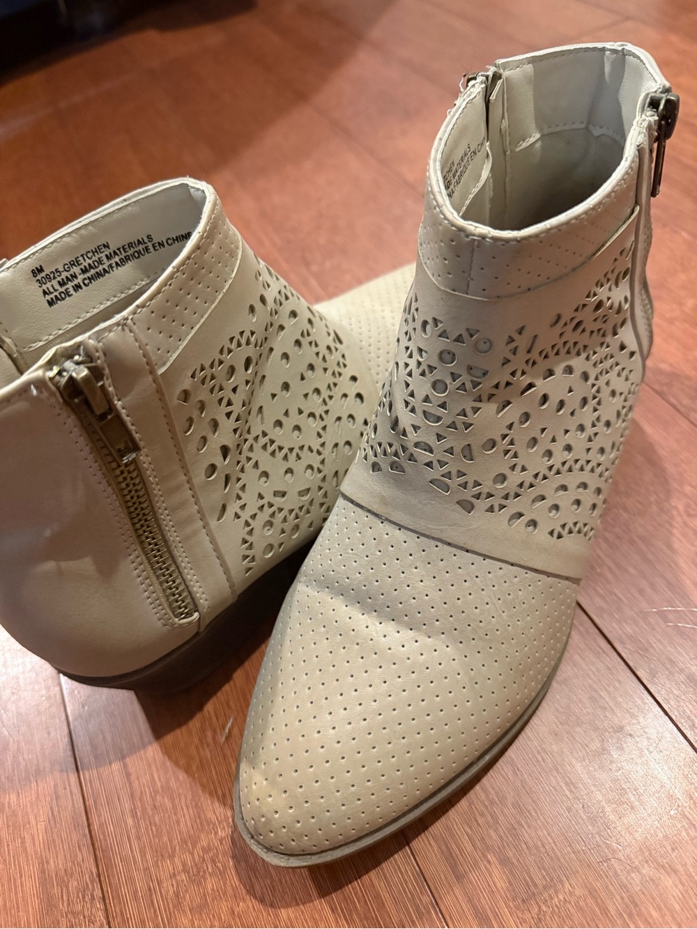 Womens light Beige Perforated Ankle Booties